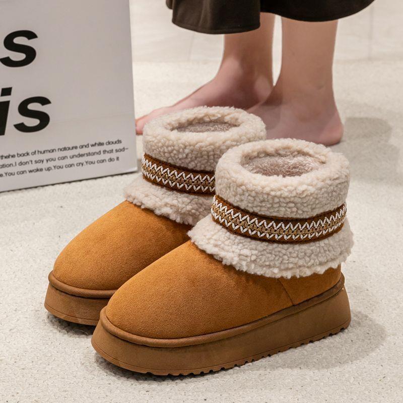 Women's Winter Indoor Home Slippers with Thick Soles, Non-Slip, Fleece-Lined, Warm Snow Boots for Outdoor Wear, Fashionable