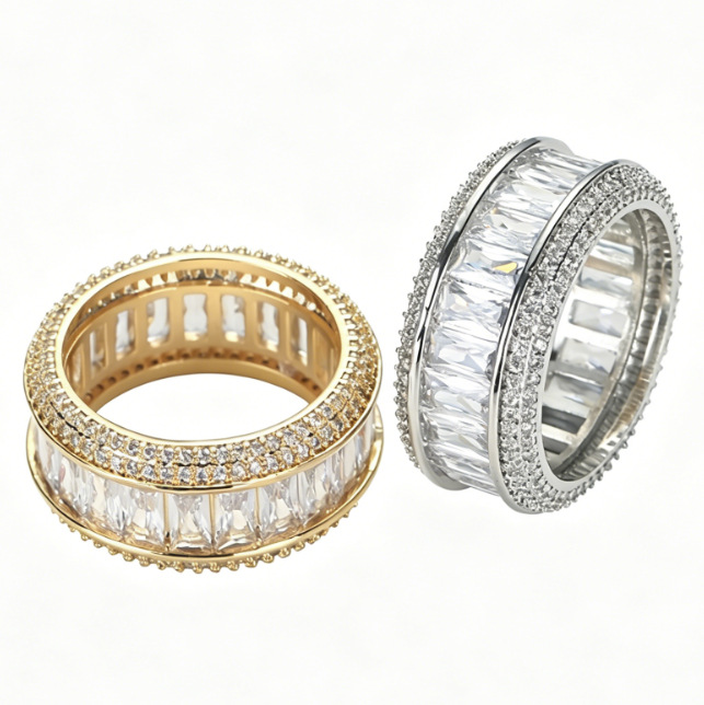 Ventas transfronterizas de bronce de zirconio de cristal de zirconio de diamantes llenos de hip-hop anillo cuadrado simple anillo de hombre al por mayor image 6