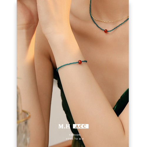 Crystal Red Agate Beaded Bracelet for Women's niche high-end new style beaded simple ins style literary retro hand jewelry