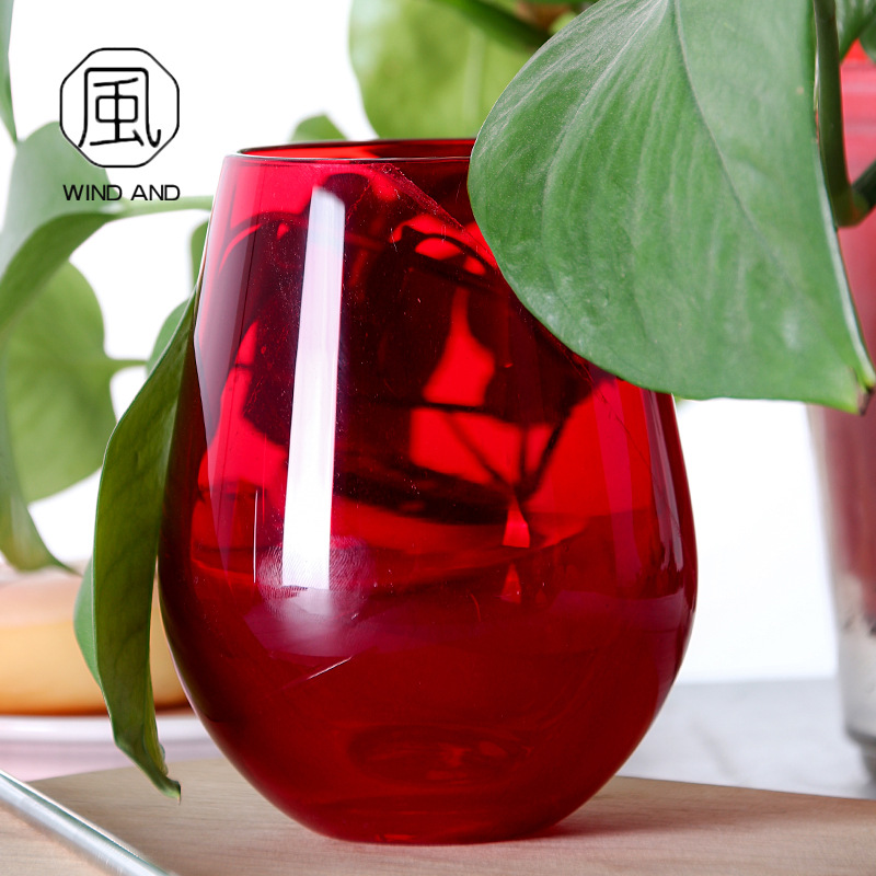 창조적 인 유리 빨간 유리 계란 컵 두꺼운 착색제 와인 유리 가정 마시는 컵 과일 주스 음료 컵