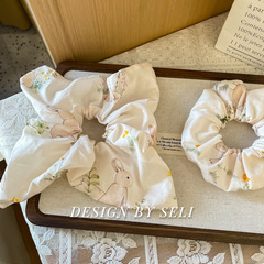 白色小兔森系大腸發圈法式優雅可愛甜美可愛高馬尾發繩百搭髮飾女