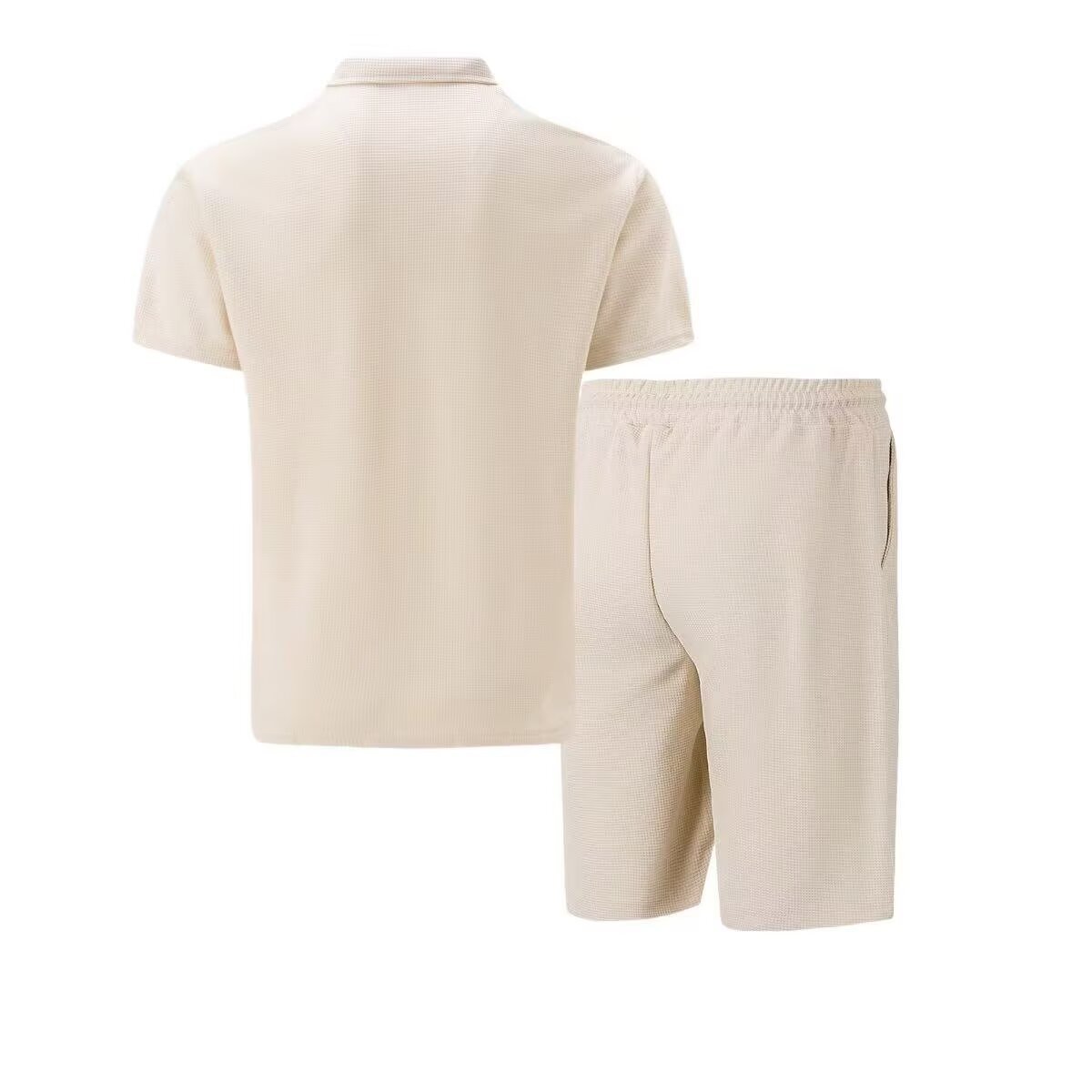 Men's Solid Color Short Sleeve Waffle Collar Half Zip Suit Summer New Style_voghion.com