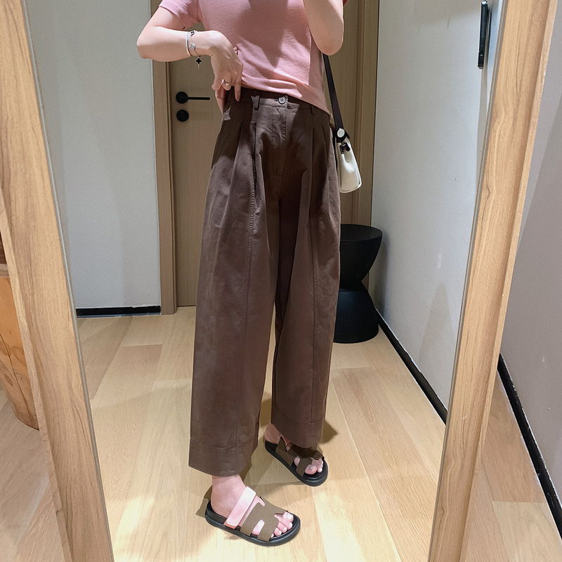 高支水洗棉立体直筒宽松九分裤女2025年早秋季宽松休闲阔腿裤|undefined