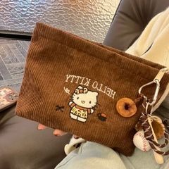 新品刺繍レオパードキティ猫ポーチ秋冬フリース大容量収納袋携帯旅行インナーバッグ