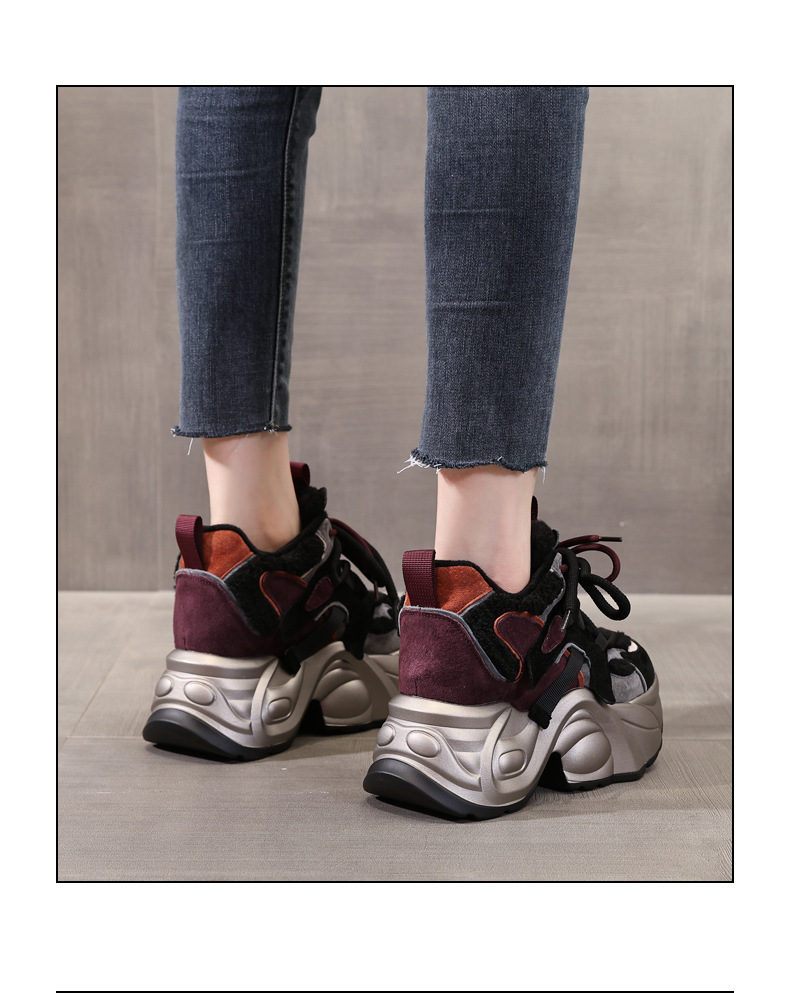 Giày sneaker nữ đế dày độn cao lót nhung mùa đông — Màu đen chi tiết 19