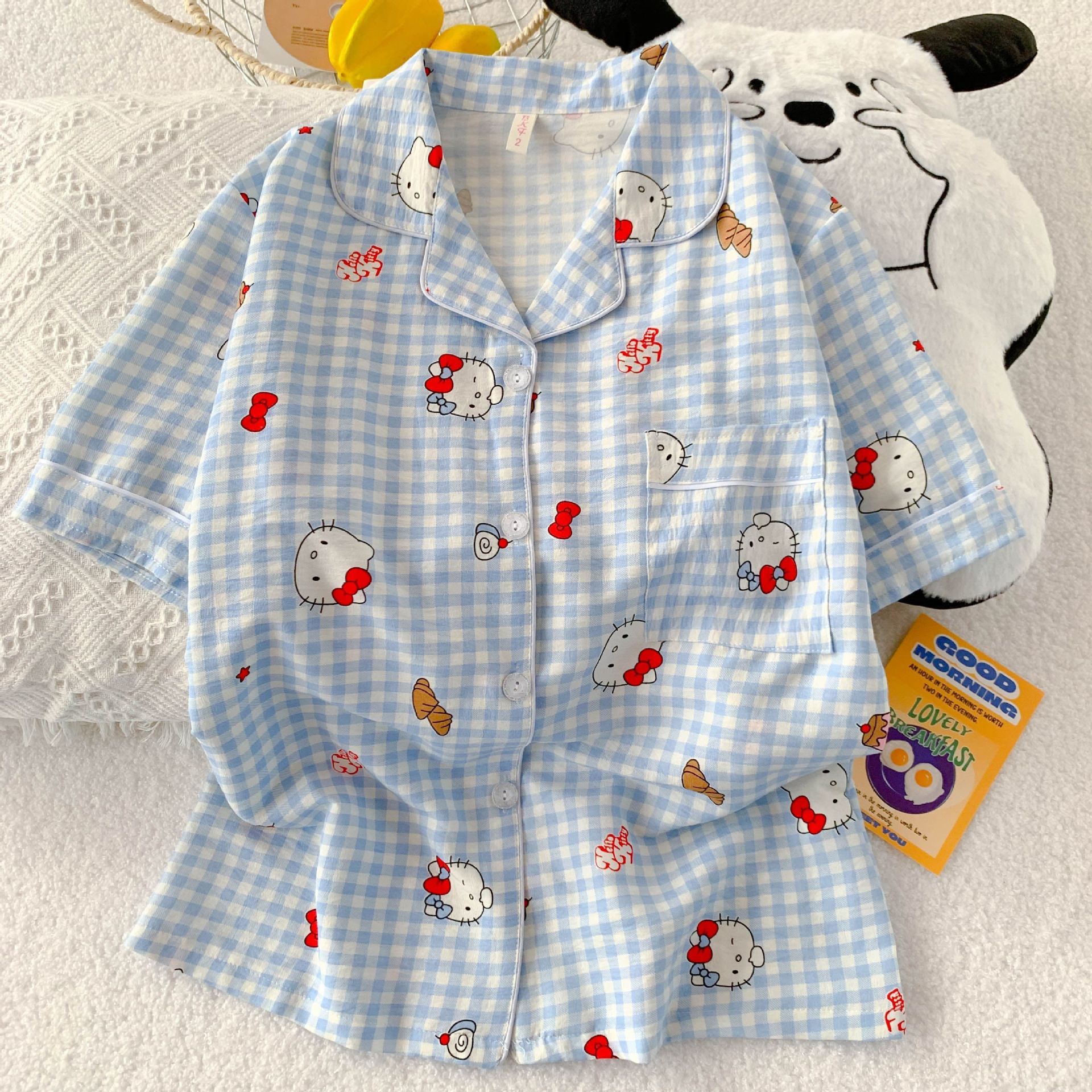 Venta al por mayor transfronteriza de primavera y verano estilo caliente pijamas mujeres estilo fino nube algodón simple dibujos animados pantalones cortos de manga corta traje de servicio a domicilio
