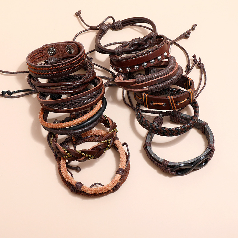 retro woven cowhide leather bracelet combination set