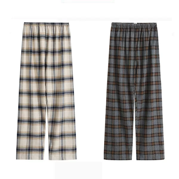 Non-printed Japanese-style good-quality cotton flannel pajama pants pure cotton brushed autumn and winter home pants couple loose trousers men and women