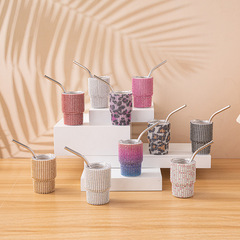 跨境亞馬遜吸管保溫迷你咖啡杯304創意雙層不鏽鋼2oz保溫杯批發