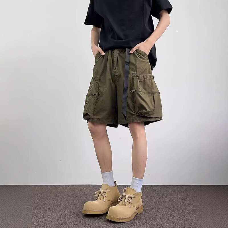 Japanese-Style Work Shorts for Men, Summer New Functional Trendy Brand Outdoor Loose Multi-Pocket Knee-Length Washed Casual Shorts