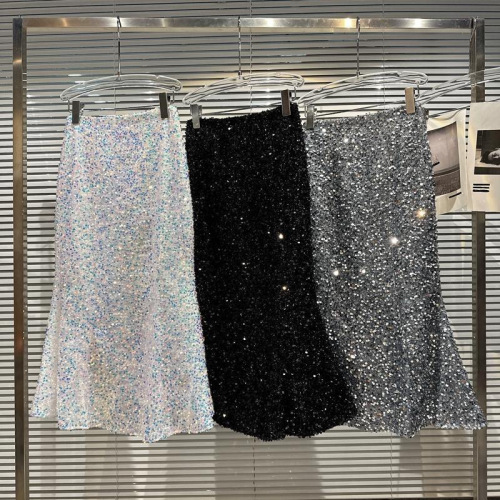 Girls spring and autumn new style small fragrant skirt Korean style full body sequin mid-length fashionable fishtail skirt hip skirt