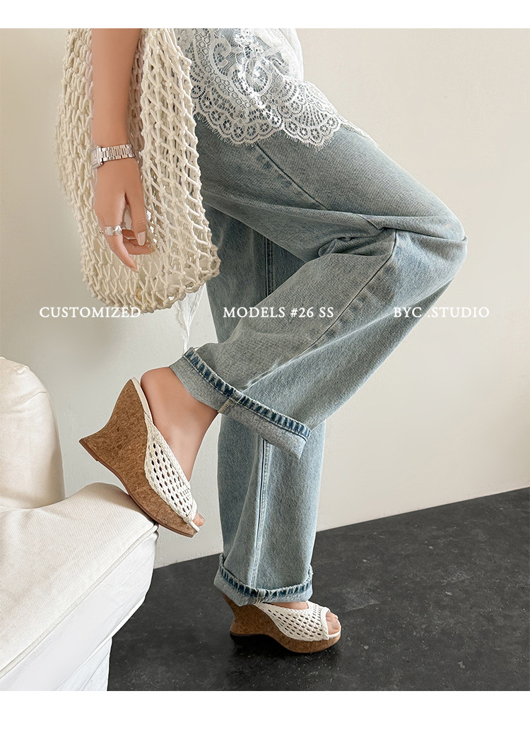 Sandal cao gót nữ đế xuồng mũi hở quai ngang bện đan — màu nâu, màu đen, màu trắng ngà chi tiết 9