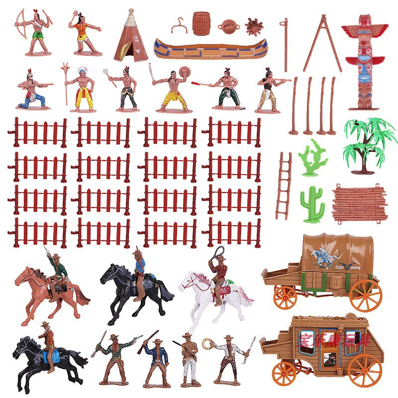Модель древних индейцев, западный ковбой, тянущий конскую тележку, изучающий науку и образование, мебель, сцена, персонажи, набор песка