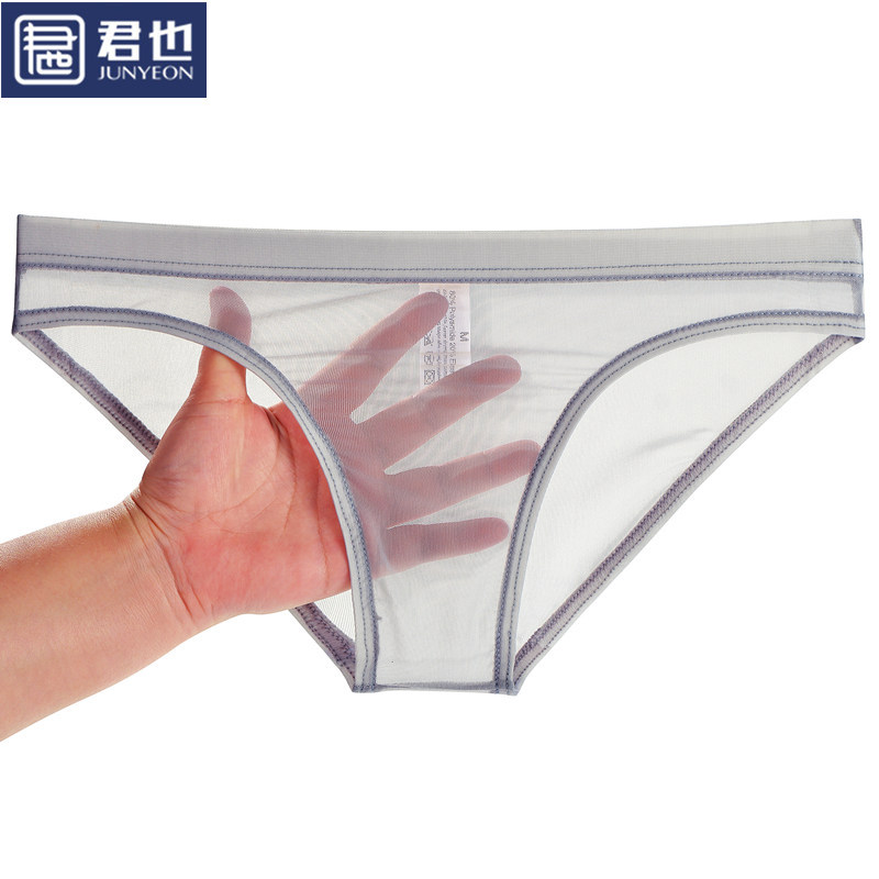 Junye Men's Mesh Naked Transparent Underwear Ultra-Thin Pocket-Free Tight Briefs Sexy Breathable Youth Pants