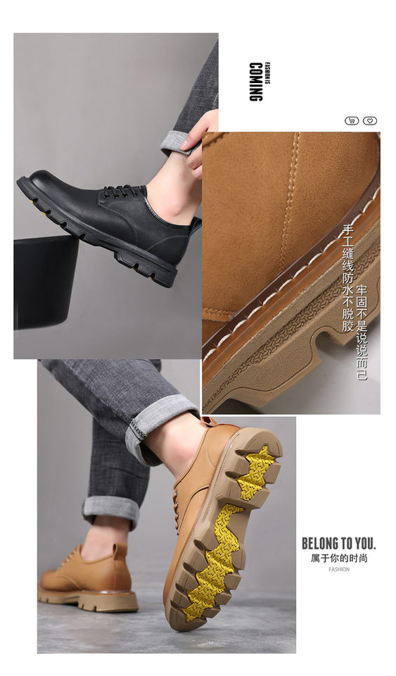 Giày bốt Martin nam da thật cổ thấp, giày da công sở thời trang, gót thấp 1–3 cm — Màu nâu, Màu đen chi tiết 2