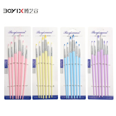 Boyixuan Art Set 6 two-color wool plastic rod macaron color children's painting nylon gouache brush