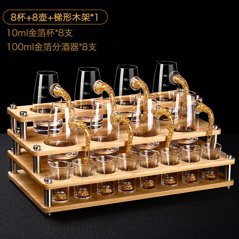 Lujoso chapa de oro taza de vino blanco dispensador de vino conjunto de tazas de vino domésticas pequeñas una taza de vino de estilo chino con soporte de taza de escala