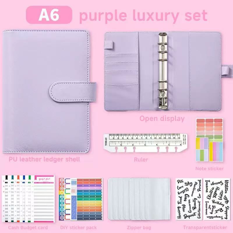 (럭셔리 선물팩 - 보라색) 예산표 12개 + 지퍼백 8개 + 단어 스티커 2개 + 스티커 6개 + 자 1개