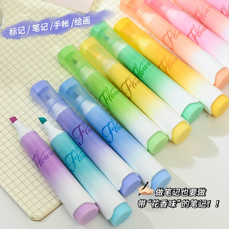 Fluorescent highlighter pens, capacious scented teaching set, eye-protection tip, 4‑piece box
