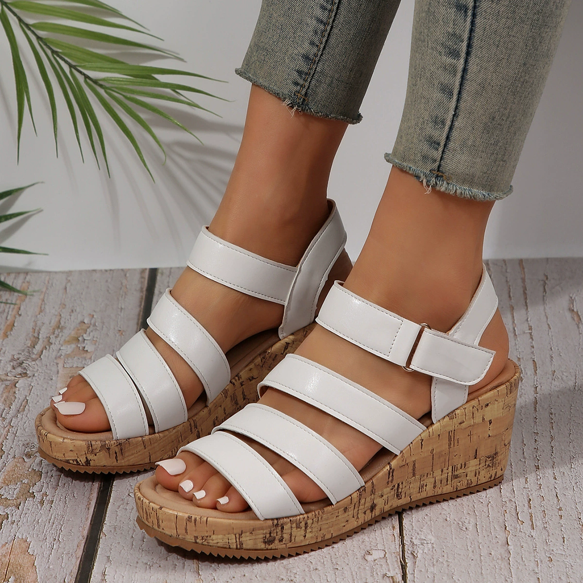 Summer sandals platform, fashionable high beach footwear, plus size, 7cm