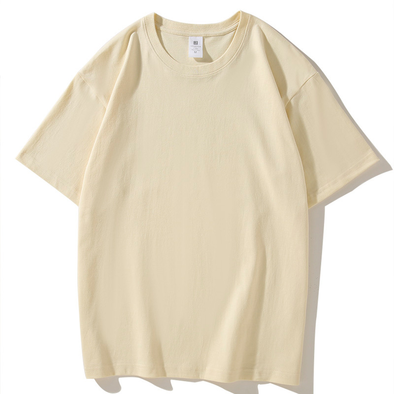 Manga corta 2024 pesada 220gt camisa básica de algodón color sólido opaco grueso cuello redondo camisa de fondo para hombres y mujeres