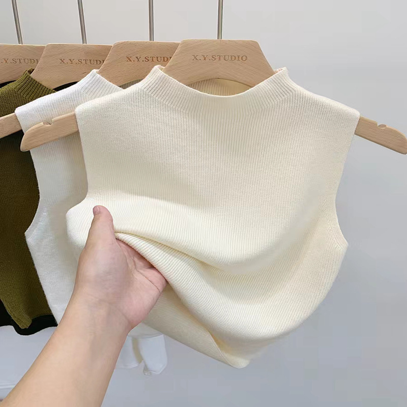 2026 New Style Half-High Collar Camisole Short Sleeveless Knit Sweater Outerwear