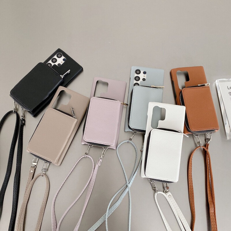 Suitable for Samsung S25 Pebbled Zipper Card Holder Lanyard Phone Case S21/S22/A52 Phone Case Cross-Border Suitable for Samsung S25 Pebbled Zipper Card Holder Lanyard Phone Case S21/S22/A52 Phone Case Cross-Border