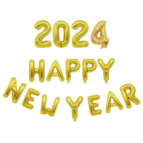 HELLO 2024 New Year's Eve Party Decoration Happy New Year Set happy new year aluminum film balloons