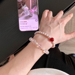 天然红玛瑙转运珠曼塔玫瑰色人造珍珠手串S925纯银南瓜珠高级感女
