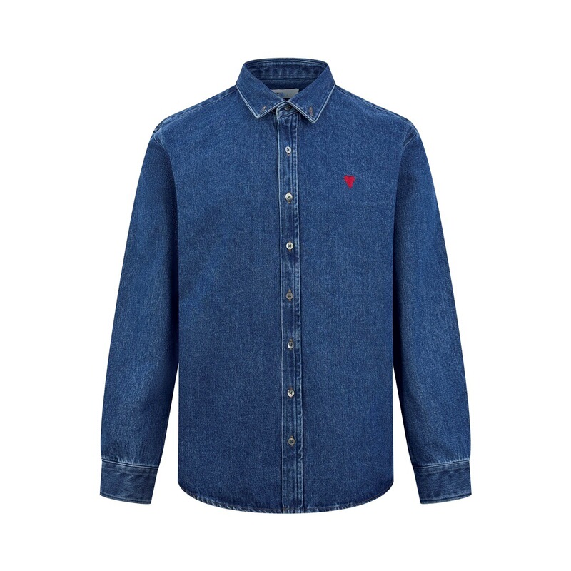High Version Paris Ami 25 Autumn and Winter Heart Embroidered Denim Shirt Jacket Loose Ins Same Style for Men and Women