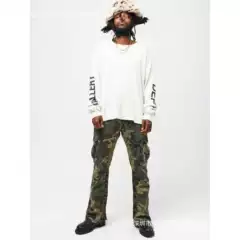 American High Street Gallery Depot Green Camouflage Splash Ink Splicing Trumpet Work Pants Micro Pull Splicing Casual Pants