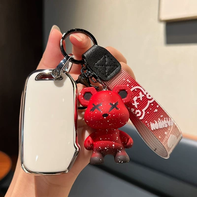 Smart Running Sorento Yipao: Car key bag - kia-e-smart-3-key-single-shell-white-red-violent-bear-pendant