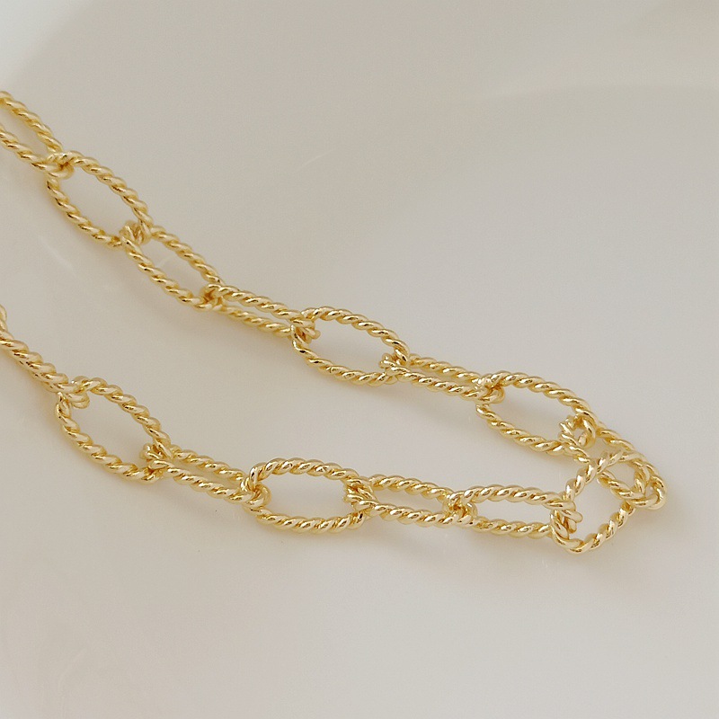 保色配件14K铜镀真金手工焊接链麻花链12*6mm链条半成品DIY饰品