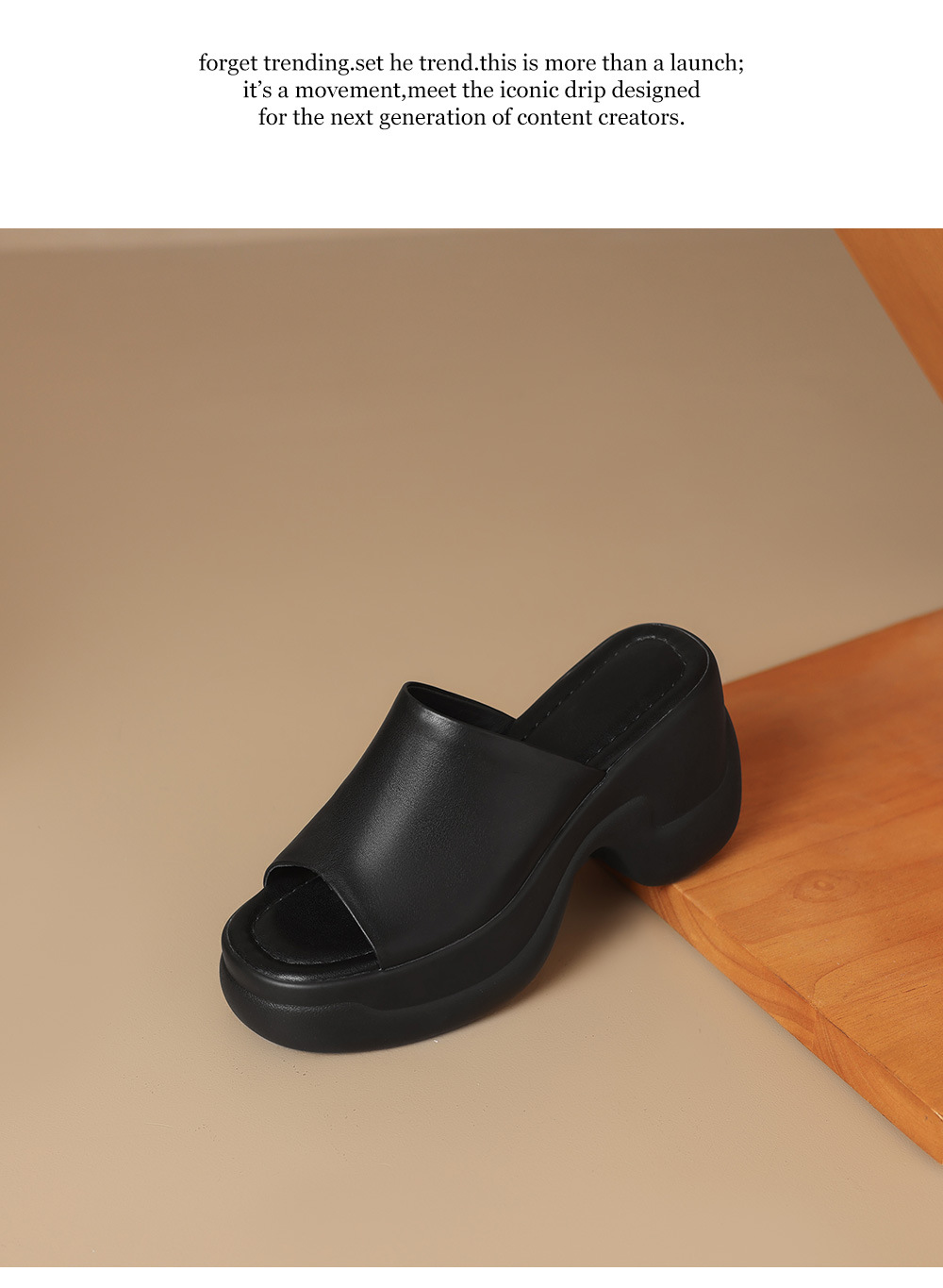 Sandal cao gót nữ đế dày 8,5 cm quai ngang da bò — Da bò trắng gạo chi tiết 22