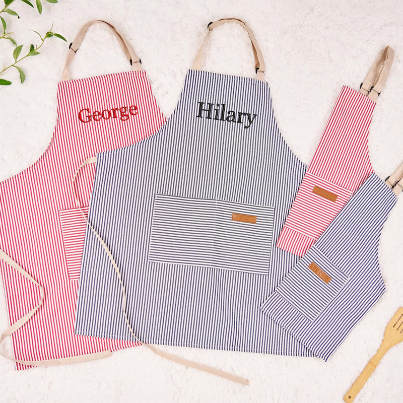 Personalidad personalizada bordada delantal colgar delantal rayas cocina casera camarero de restauración hombre y mujer delantal de ropa de trabajo image 2