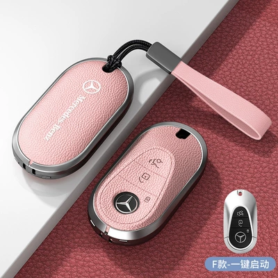 Suitable for Mercedes-Benz Key Cover Car key bag - standard-f-type-one-click-start-pink-zinc-alloy-shell-hand-strap
