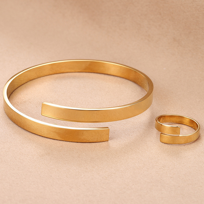 Korean-Style Ins-Style Niche Gold Geometric Smooth Bracelet Ring, Adjustable Open Design, Unisex Couple Jewelry Wholesale