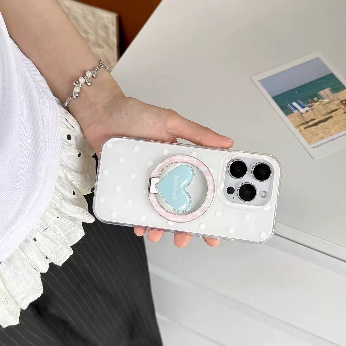 Coreano ins simple punto de onda para iphone16ProMax soporte plegable 14/15 funda para teléfono móvil Apple 13 mujer