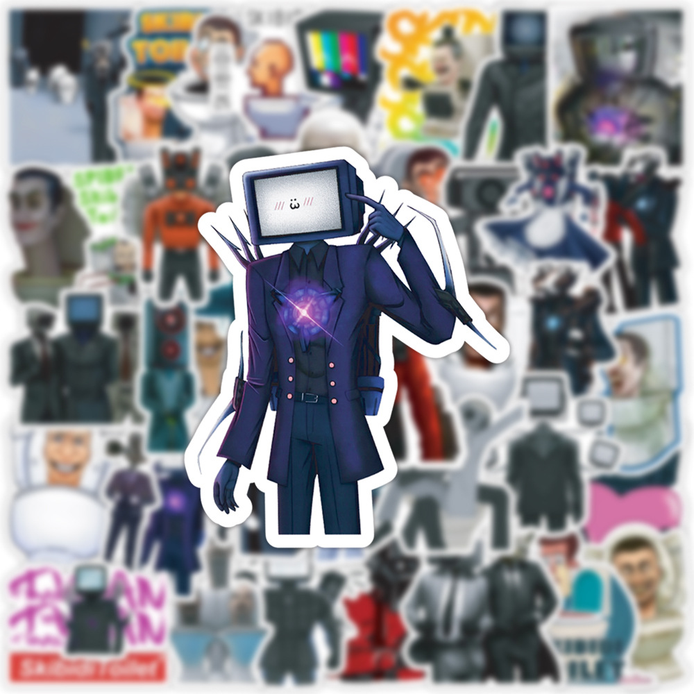 50 unids aseo hombre y monitor persona skibidi inodoro juego dibujos animados taza de agua impermeable decorativo graffiti pegatinas