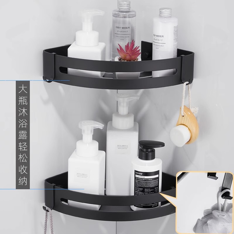 Rack de toallas de baño negras estantería espacio de aluminio grueso rack de toallas de baño conjunto de colgantes de baño sin perforación