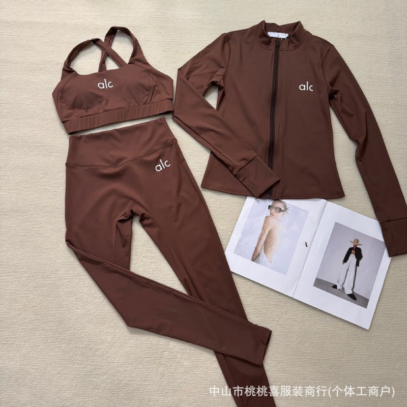 Correct Version Original Label in Stock New Yoga Sports Set Printed Zipper Jacket + Vest with Chest Pads + Long Pants