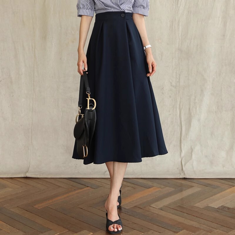 Flared Midi Skirt for Women 2026 Spring and Autumn New High-Waisted A-Line Skirt for Petite Figures, Suitable for Commuting, Casual, Slimming, Umbrella Skirt