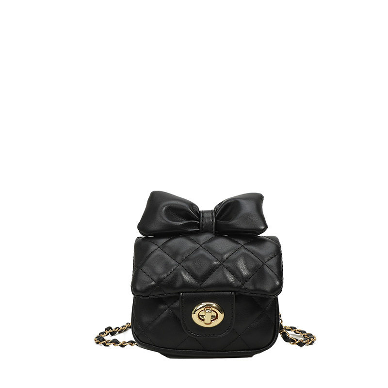 Mini bolso de hombro para niña, lindo lazo, cadena de moda, bolso de mensajero para niños, bolso de accesorios para niños rómbico