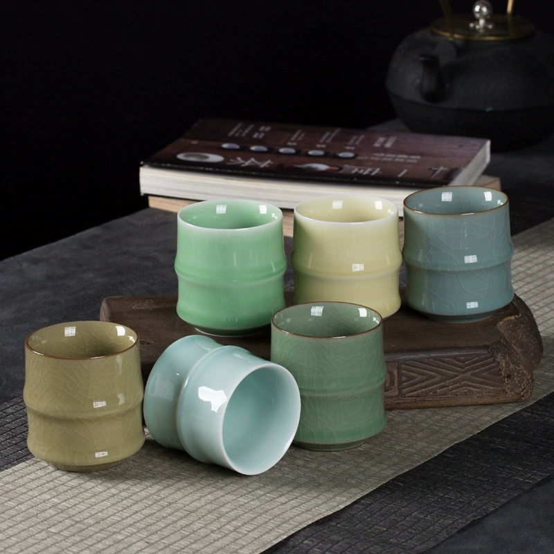 Кольцо Kongshan Xinyu Longquan Celadon Six-Color Bamboo Joint Ceramics, глазурь с ледяной трещиной, чайная кружка 140 мл в подарок