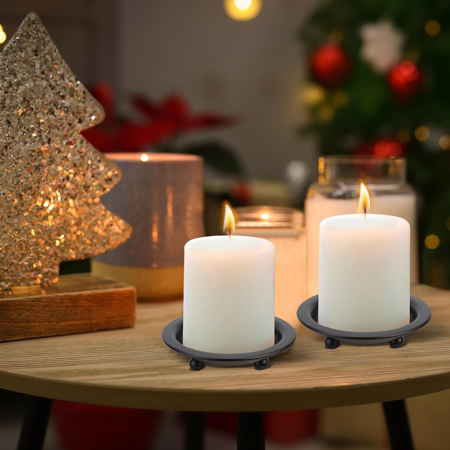 2024 nuevo estilo americano negro redondo bandeja de vela de bananas decoración del hogar candelabro pequeño bandeja de vela de hierro forjado