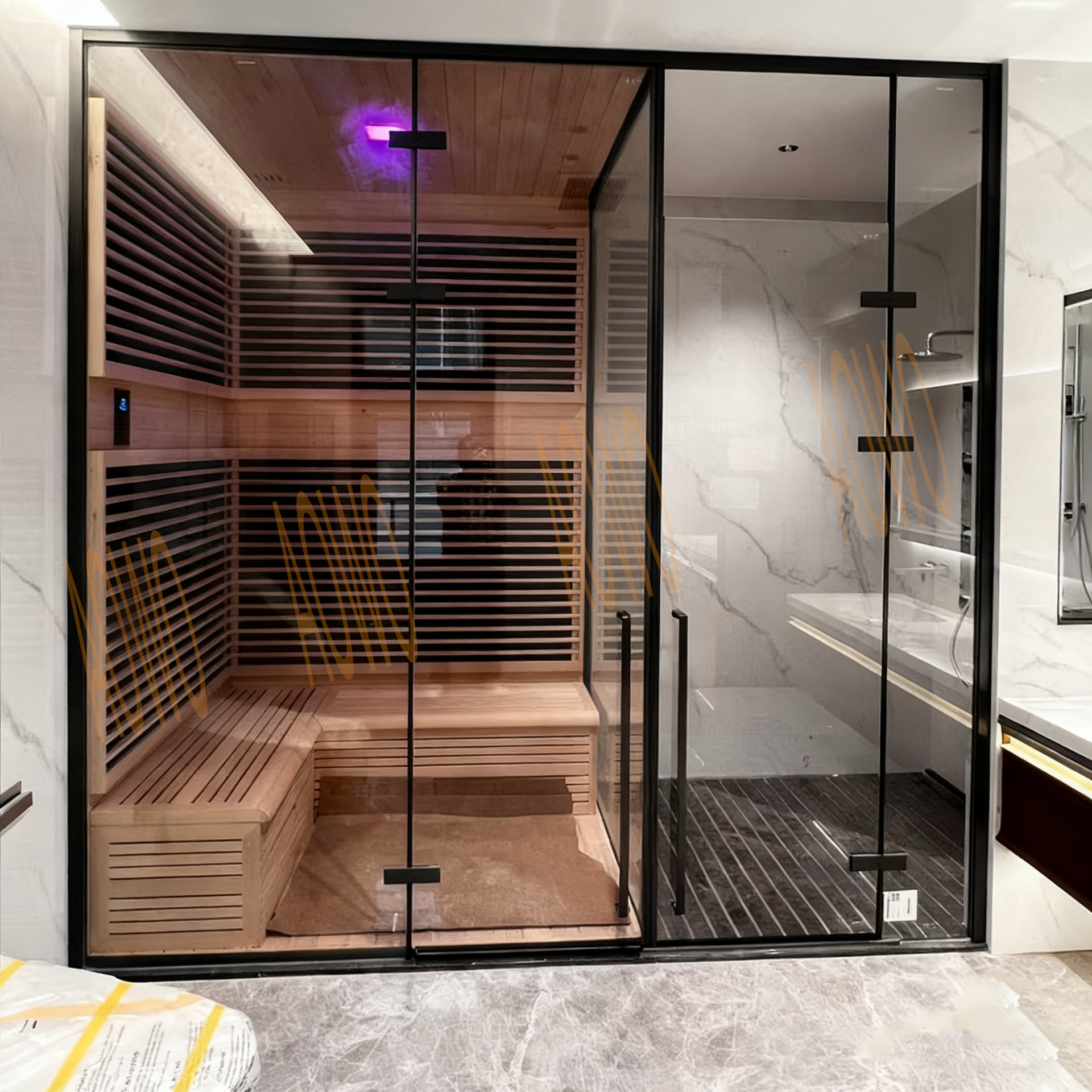 Sauna de piedra riego infrarrojo lejano calefacción casa combinación de ducha seca y húmeda integral sala de vapor seco y húmedo