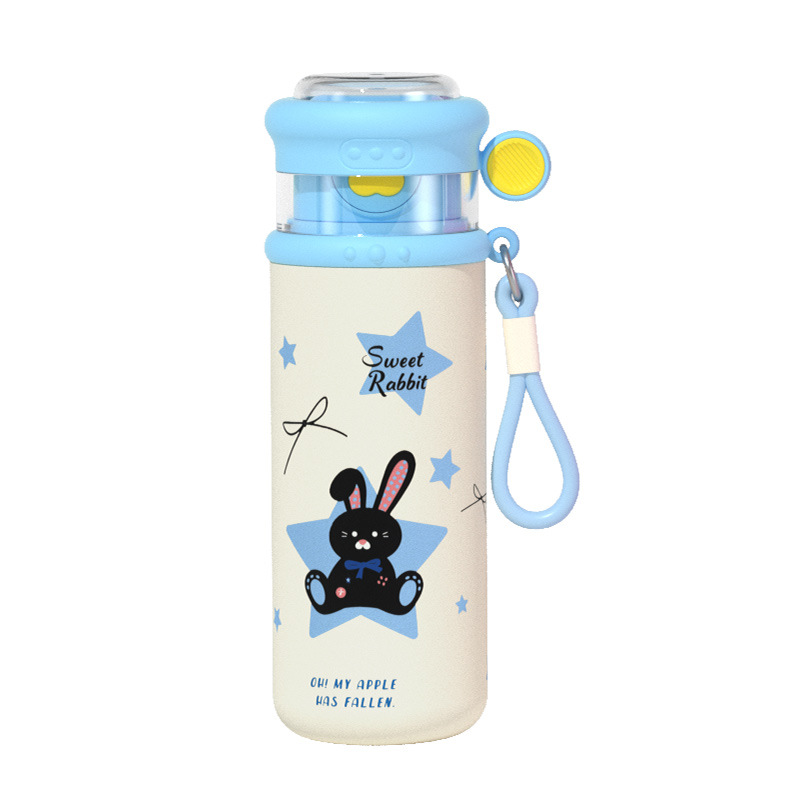 Caricatura encantadora impresión 3D de acero inoxidable taza de alumno tres tazas de agua de paja para niños portátiles de cuerda hervidor de agua mujer
