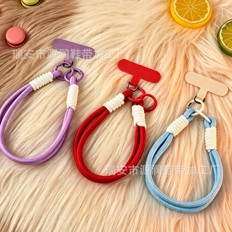 In stock: Double-loop short phone lanyard, wrist-style keychain, anti-loss, portable, polyester woven phone wrist strap