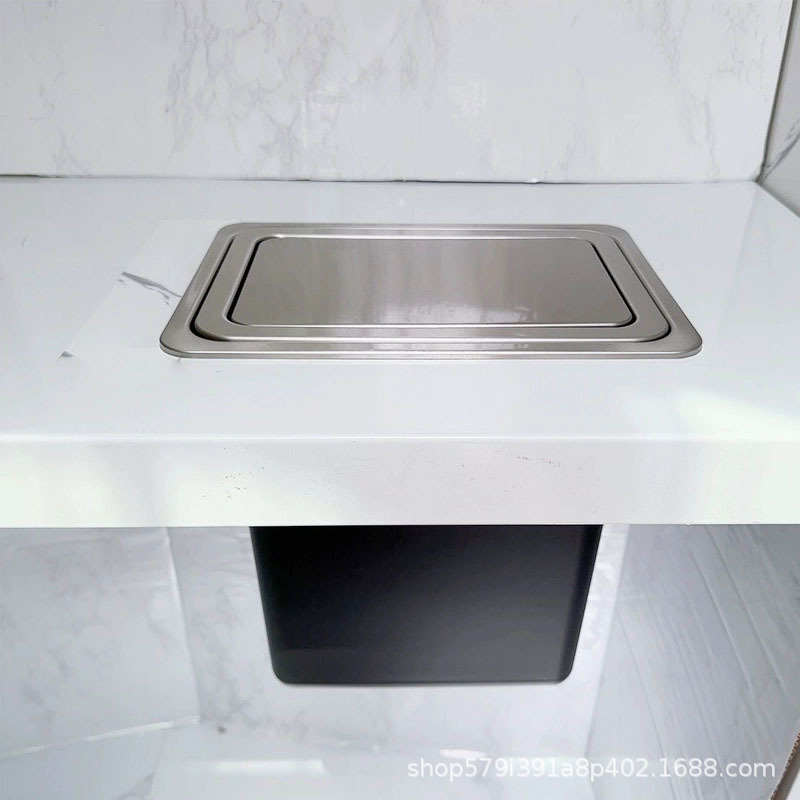 Embedded Lid Square Swing Lid Kitchen Built-In Trash Can Countertop Flip Lid Stainless Steel Cabinet Storage Embedded Lid Square Swing Lid Kitchen Built-In Trash Can Countertop Flip Lid Stainless Steel Cabinet Storage