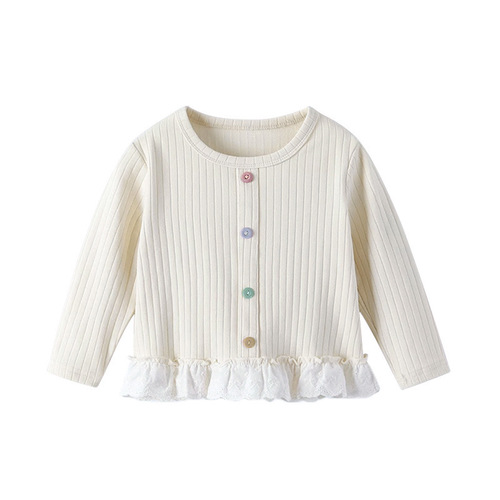 Lace Edge Long Sleeve T-Shirt Autumn Outfit 2025 Trendy and Versatile Children's Base Shirt for Girls